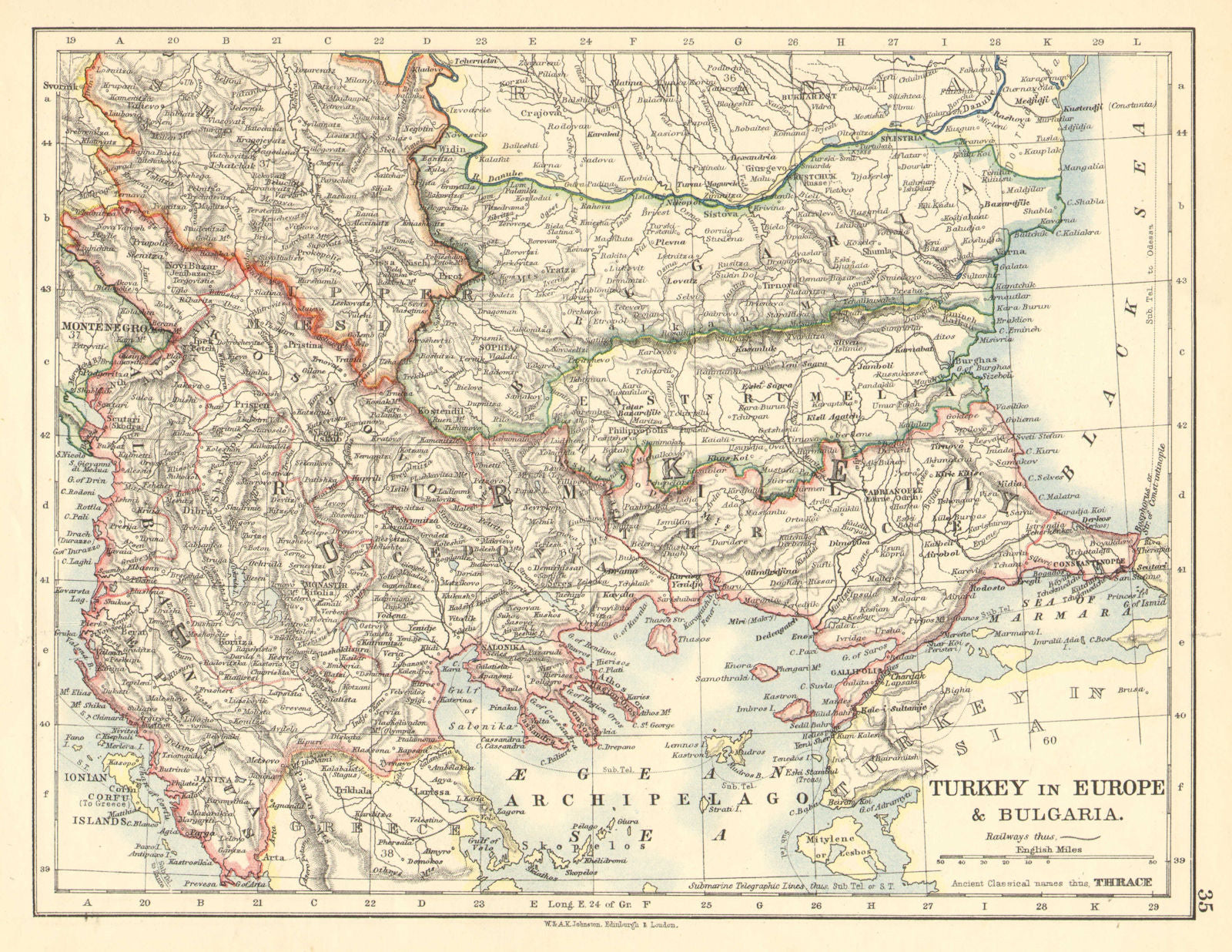TURKEY IN EUROPE & BULGARIA. Rumili East Rumelia Balkans. JOHNSTON 1899 map